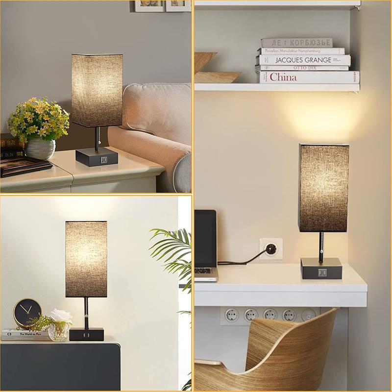 Moderne Rechteckige Nachttischlampe mit USB-Ladefunktion