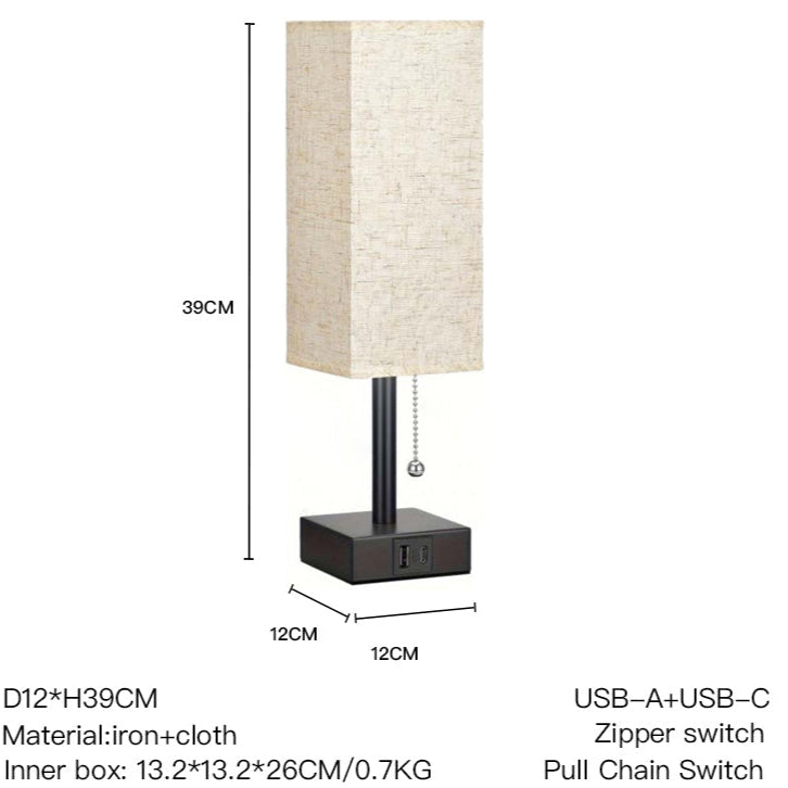 Moderne Rechteckige Nachttischlampe mit USB-Ladefunktion