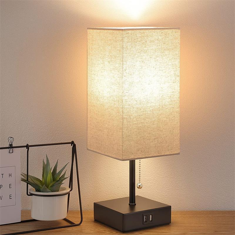 Moderne Rechteckige Nachttischlampe mit USB-Ladefunktion