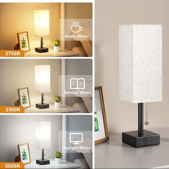 Moderne Rechteckige Nachttischlampe mit USB-Ladefunktion