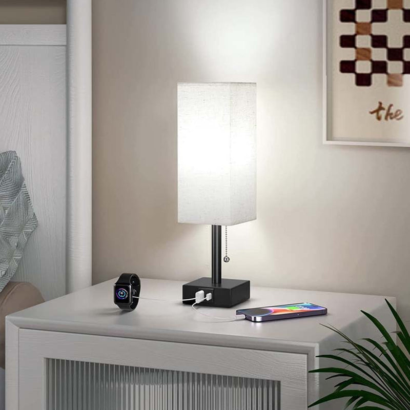 Moderne Rechteckige Nachttischlampe mit USB-Ladefunktion