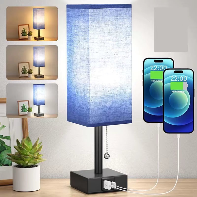 Moderne Rechteckige Nachttischlampe mit USB-Ladefunktion