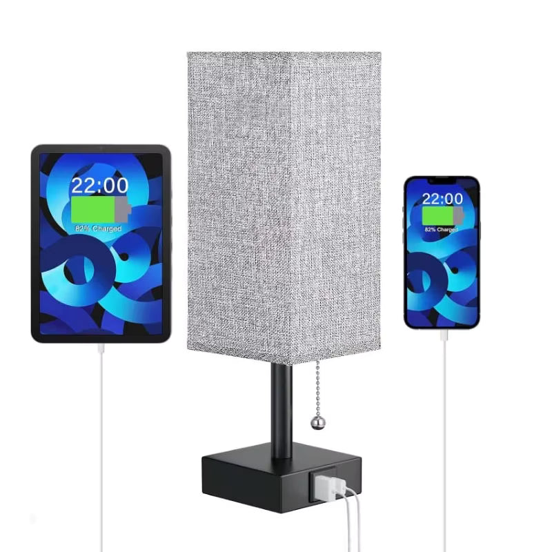 Moderne Rechteckige Nachttischlampe mit USB-Ladefunktion