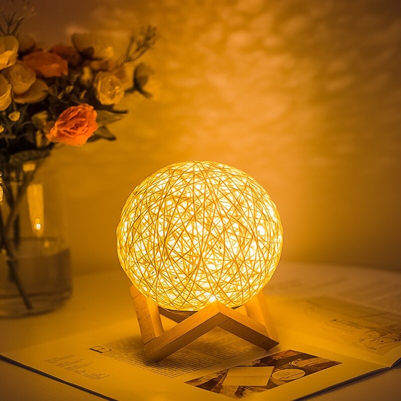 Tischlampe Rattan Mond