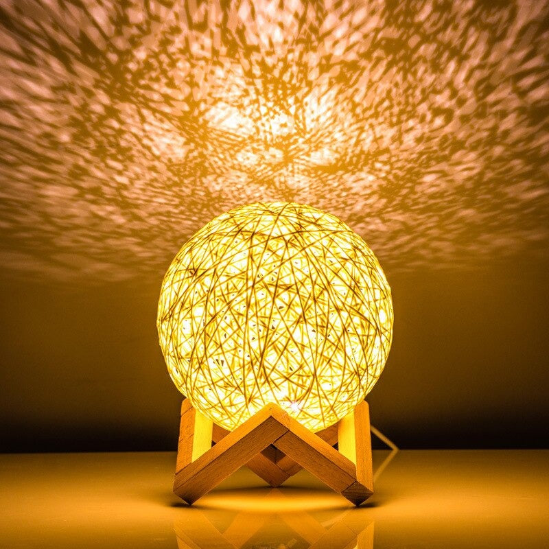 Tischlampe Rattan Mond