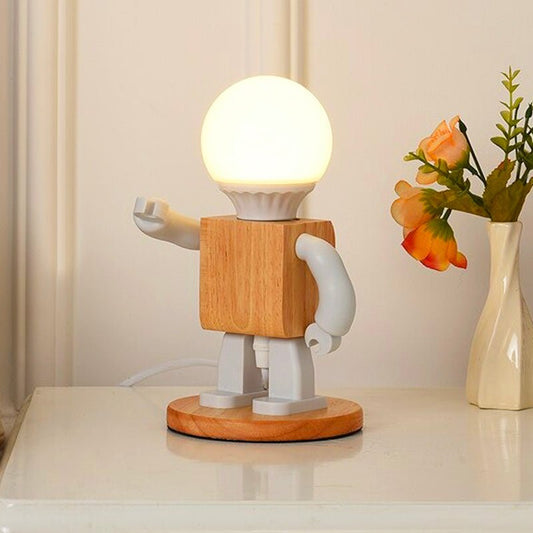 Holz humanoid Tischlampe