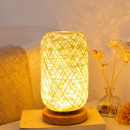 Rattan und Holz-Tischlampe